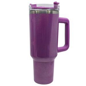 Purple Sparkle 40oz 308 Stainless Steel Tumbler w. Handle, Lid & Straw Box NEW